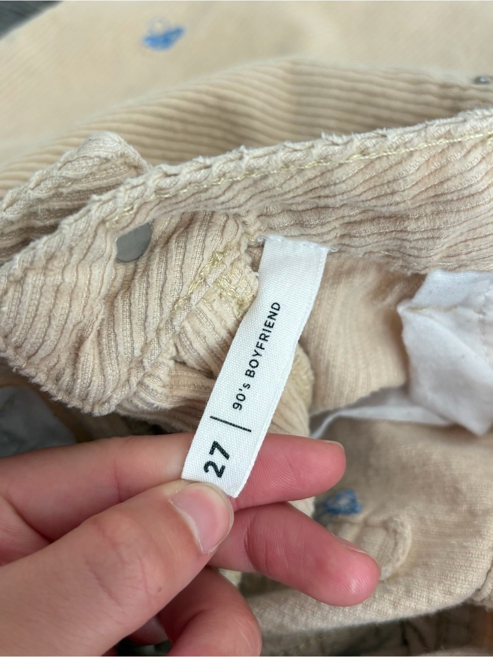 PacSun 90’s Boyfriend Straight-Leg Corduroy Pants with Blue Embroidery Mushrooms - Picture 5 of 6